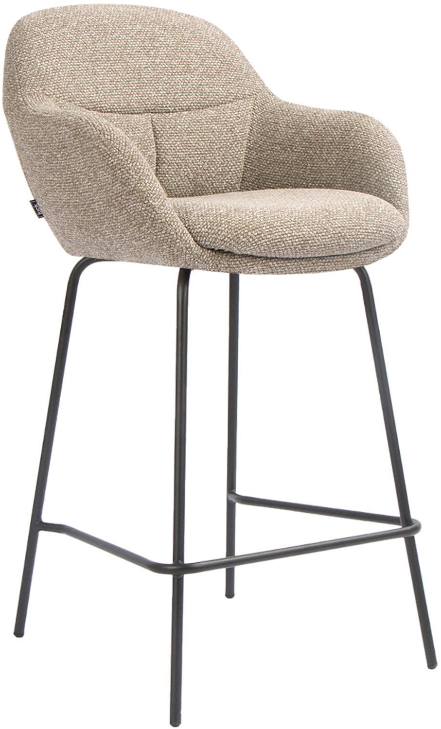 Kick Collection KICK® NOLAN Barkruk – Met Rugleuning – Grove Textuurstof – Metalen Onderstel – Taupe - zwart frame