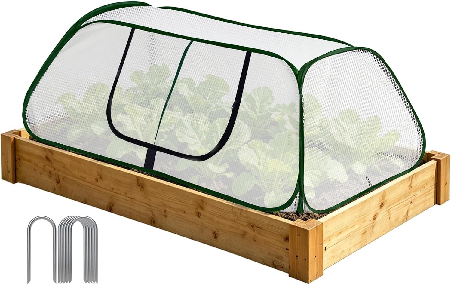 YAGXIG Winter Plant Mesh Cover - Accelerator Plant Cover - Opvouwbaar beschermend gaas - Tuinkas met oprolbare ritssluiting - Verdikte PE-hoes - Voor groente- en fruitrijen binnen en buiten - 45 "L x 22" B x 16 "H