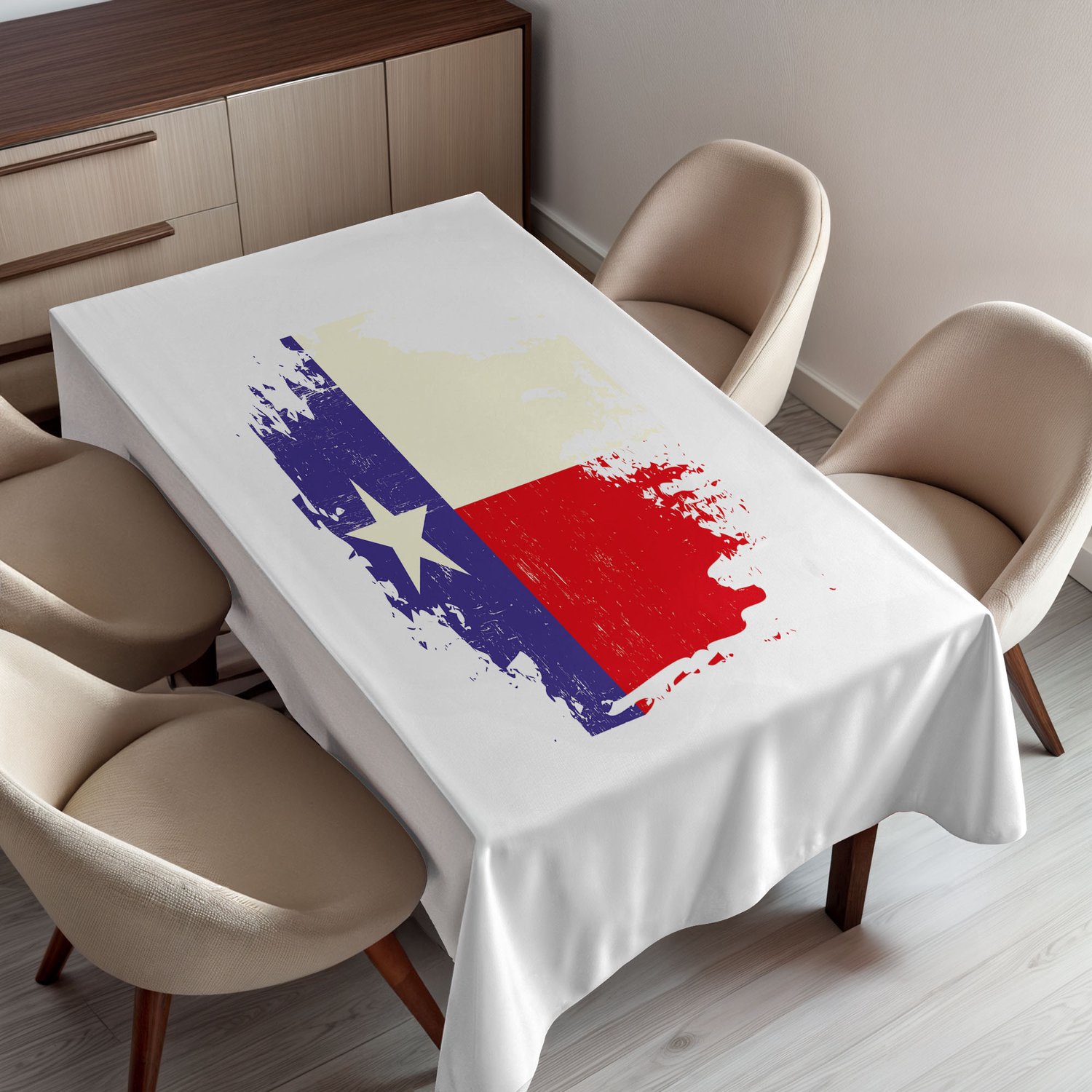 ABAKUHAUS Texas Tafelkleed, Verweerd Verouderd Ontwerp van de Vlag van Texas Amerikaanse Cultuur Austin Thuisland, Rechthoekig Tafelkleed voor Eetkamer Keukendecoratie, 130 x 150 cm, Blauw Crème