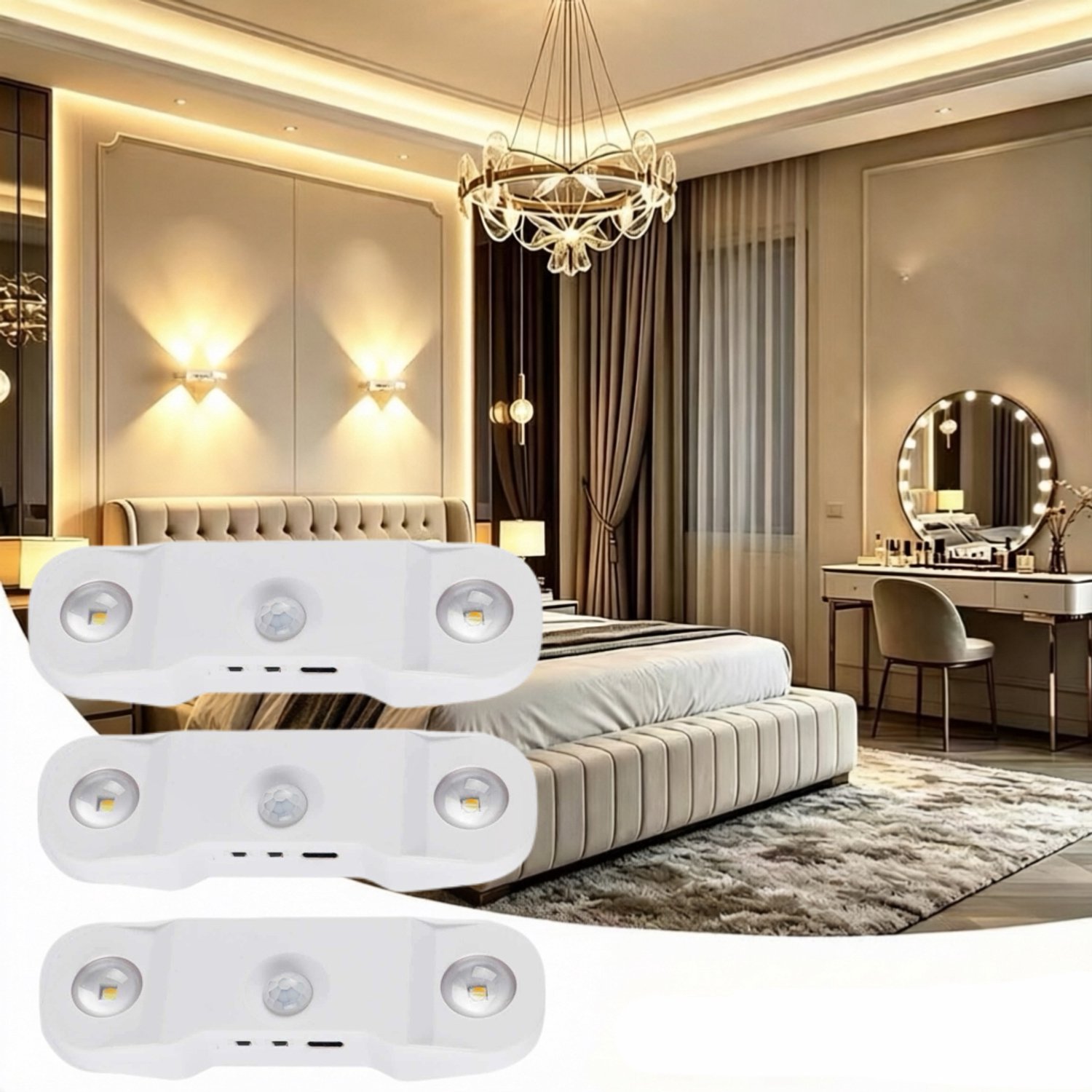 3 Stuks LED Bewegingssensor Nachtlamp - 3 Kleuren Verlichting - Oplaadbaar via Type-C - Draadloos Magnetische Wandlamp - Trapverlichting, Kastverlichting, Nachtlampje
