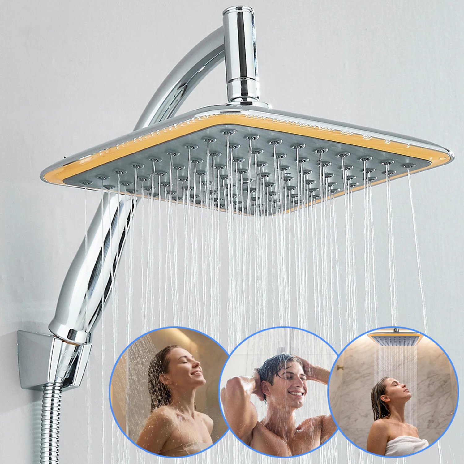 Vierkante Regendouchekop Van 9 Inch - Waterval-Douchekop - Grote Handdouche Met Verlengarm - 270° Verstelbare