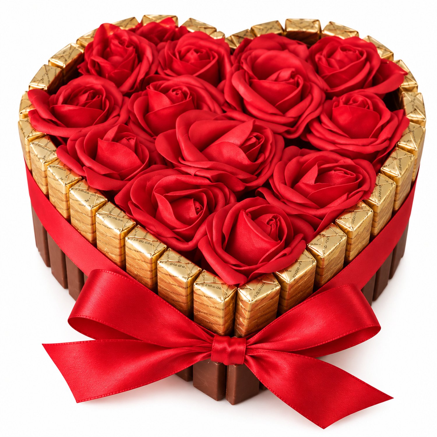 Nina's Giftshop® Chocolade Hart met Rode Rozen – Luxe Cadeau – Valentijn Cadeau – Geschenk voor Haar of Hem