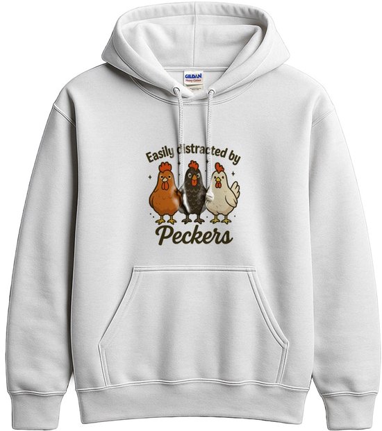 Grappig Kippen Hoodie – Easily distracted by Peckers – Humor Outfit – Unisex Hoodie voor Dames & Heren – Origineel Cadeau