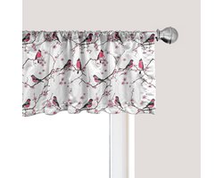 ABAKUHAUS East Gordijnvalletje, Sakura Bloemen met Bullfinch Vogels Takken Natuur Dieren Planten Lente Seizoen, Gordijnvalletje voor Keuken en Slaapkamer met Roedetunnel, 137 x 45 cm, Roze Zwart Grijs