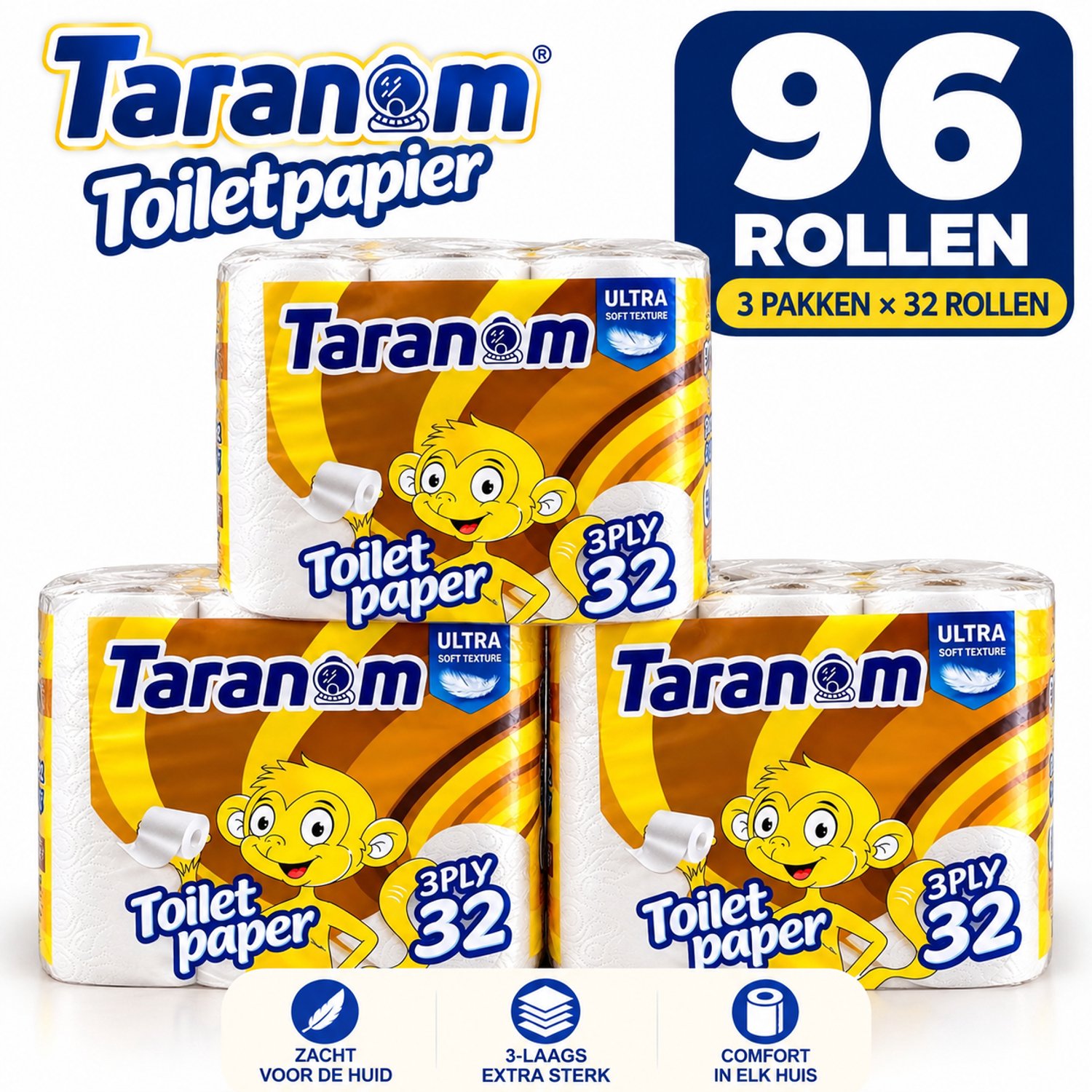 Taranom Toiletpapier - 96 rollen - 3 laags - Voordeelverpakking