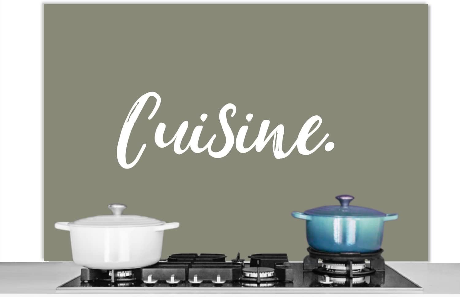 Spatscherm Keuken - 120x80 cm - Olijfgroen - Quote - Spreuken - Cuisine