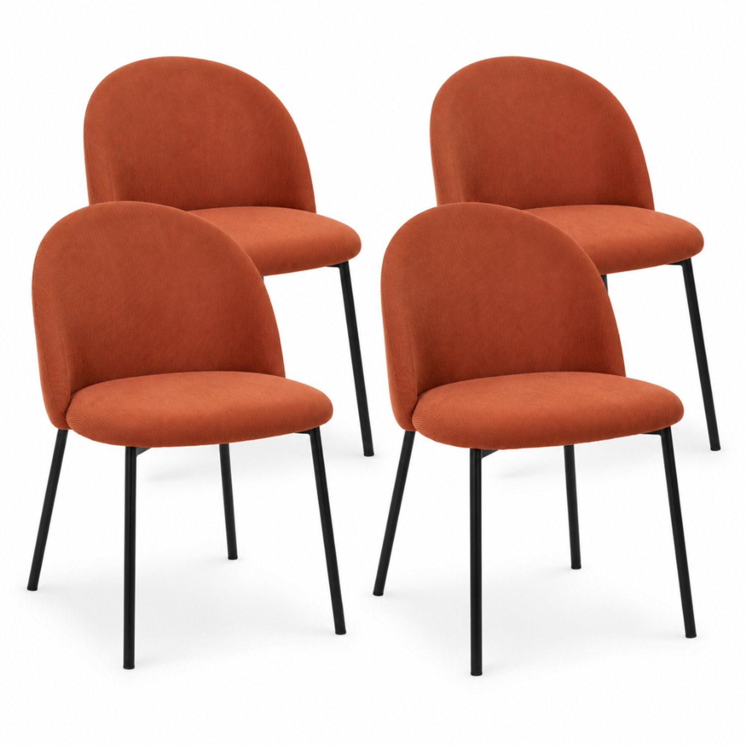 MISOU Stoelen - Set van 4 Dinerstoelen - Eetkamerstoelen Zonder Armleuning - Ribstof - Terracotta - JULES