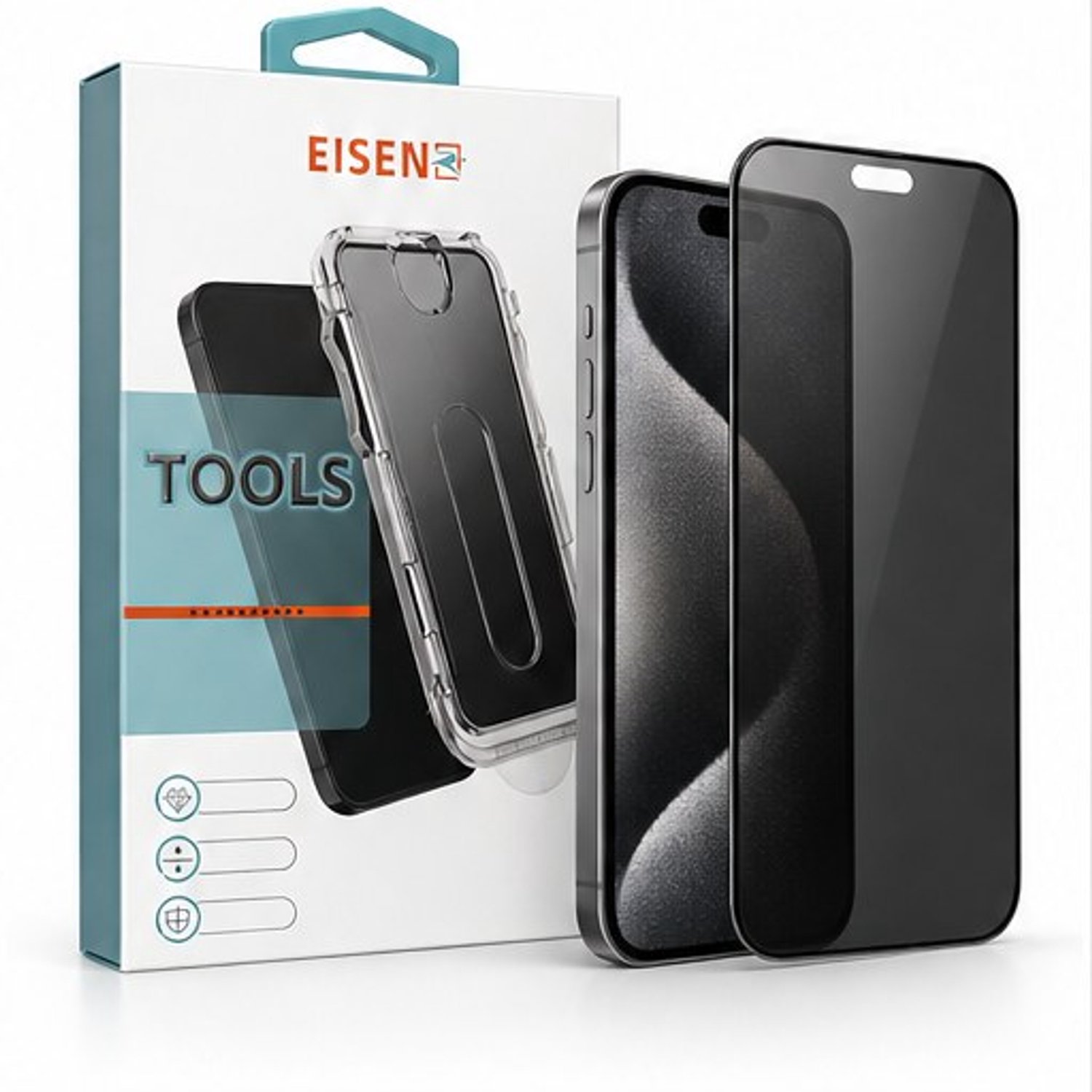 Eisenz - Privacy Screenprotector geschikt voor iPhone 15 Pro Max - Privacyglas - Tegen Meekijken - Gehard Glas - Met Installatiehulp