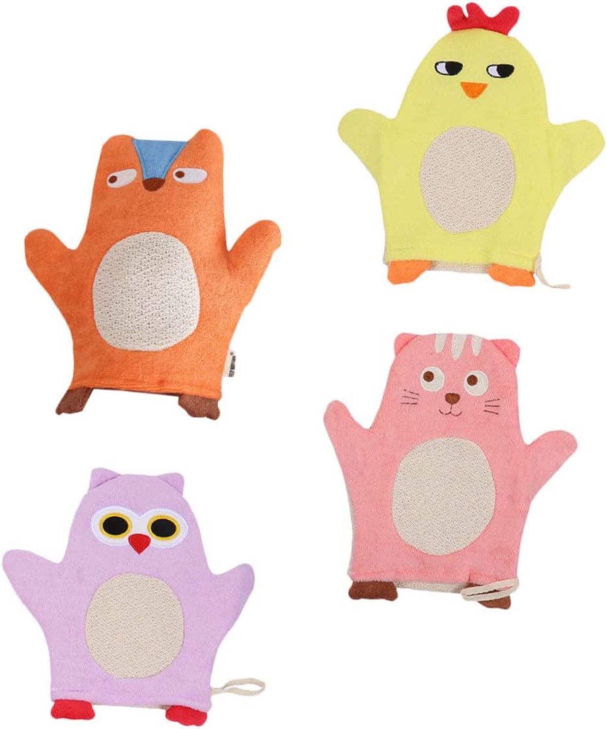 4 stuks Dierenpatroon Badhandschoenen voor Meisje Zachte Comfortabele Exfoliërende Douchehandschoenen voor Thuisgebruik Geschikt voor Jongens