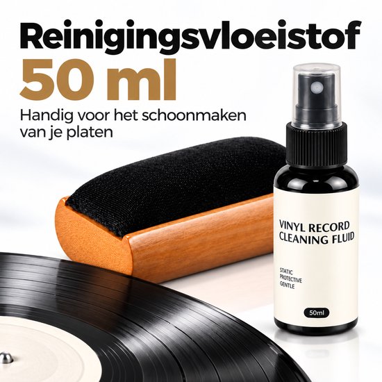 Montzys® Platenborstel Set - Vinyl Borstel met Reinigingsvloeistof & Naaldborstel - LP Platenreiniger voor Platenspeler - Inclusief Opbergzakje — afbeelding 4