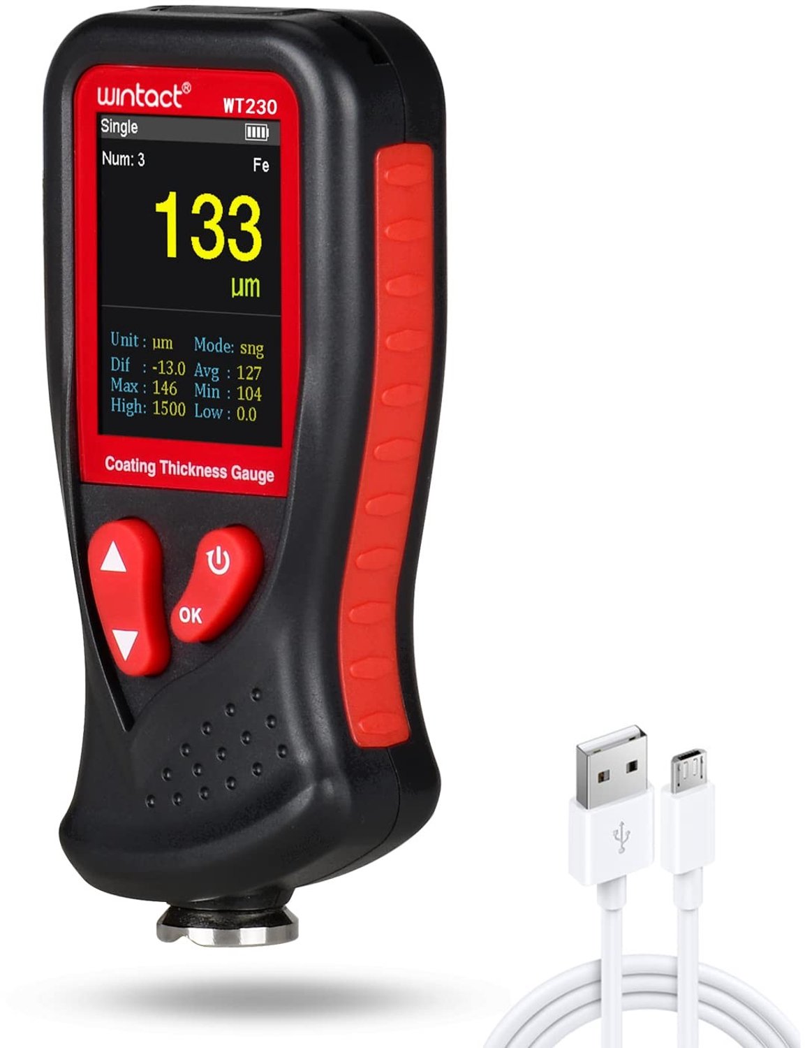 Dikte meter voor lak, kleurtester en carrosserieschade detector met 1500 datagroepen, trenddiagram en alarminstellingen.