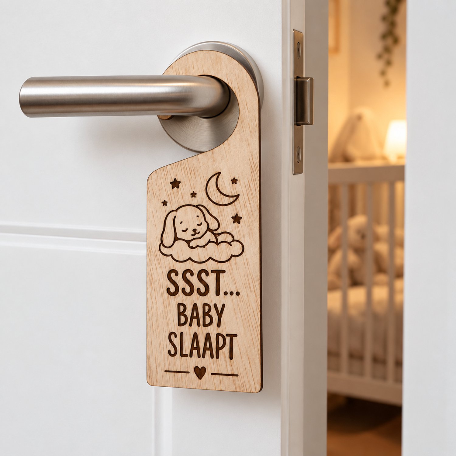 Houten deurhanger - ssss baby slaapt - 6x18cm - babykamer - kraamcadeau