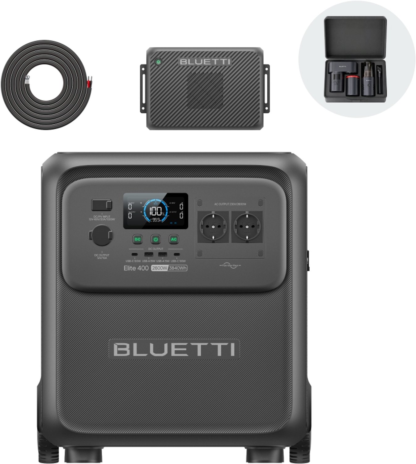 BLUETTI Elite 400 Power Station met Charger 2 - 3840 Wh - 2600 W AC - tot 3900 W in Power Lifting Mode - UPS 15 ms - 1000 W alternatorlader - voor Camper en Camping