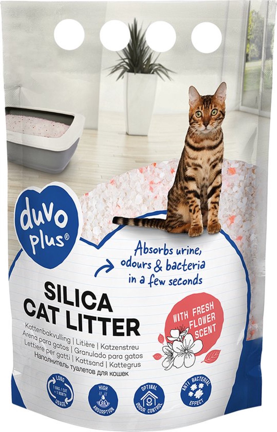 Duvo - Silica Kattenbakvulling bloemen Wit/roze 1-8mm - 6x5 liter