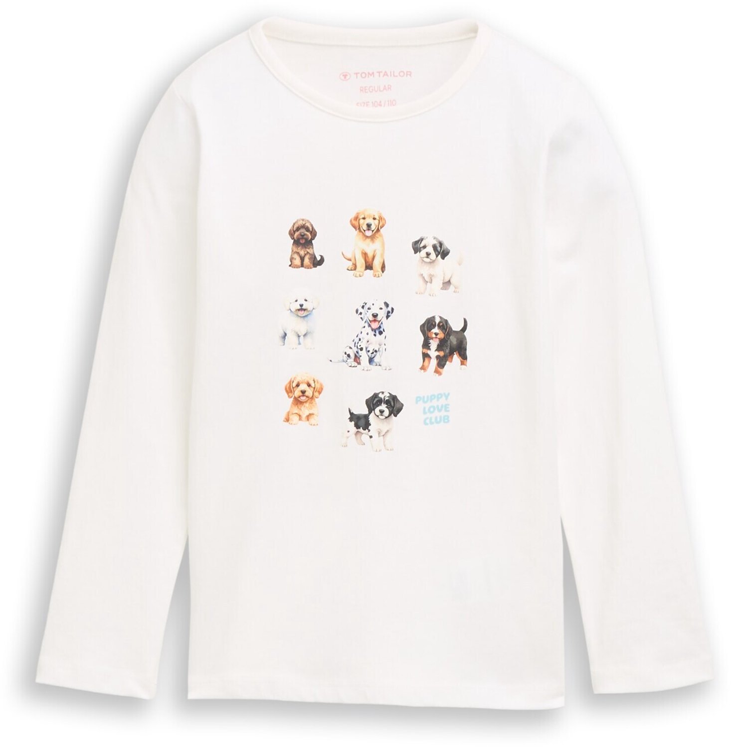 Tom Tailor - T-shirt met lange mouwen en hondenprint - Maat 116/122 - Whisper White