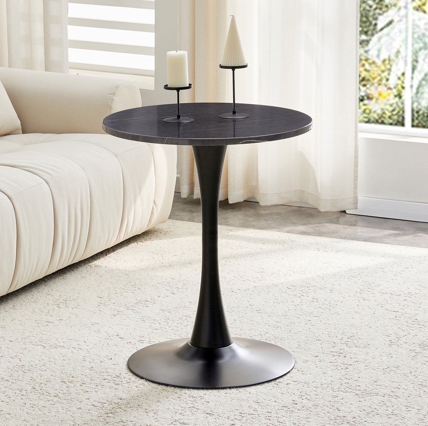 CHICFURN Bijzettafel - ronde tafel - centrale poot - zwart