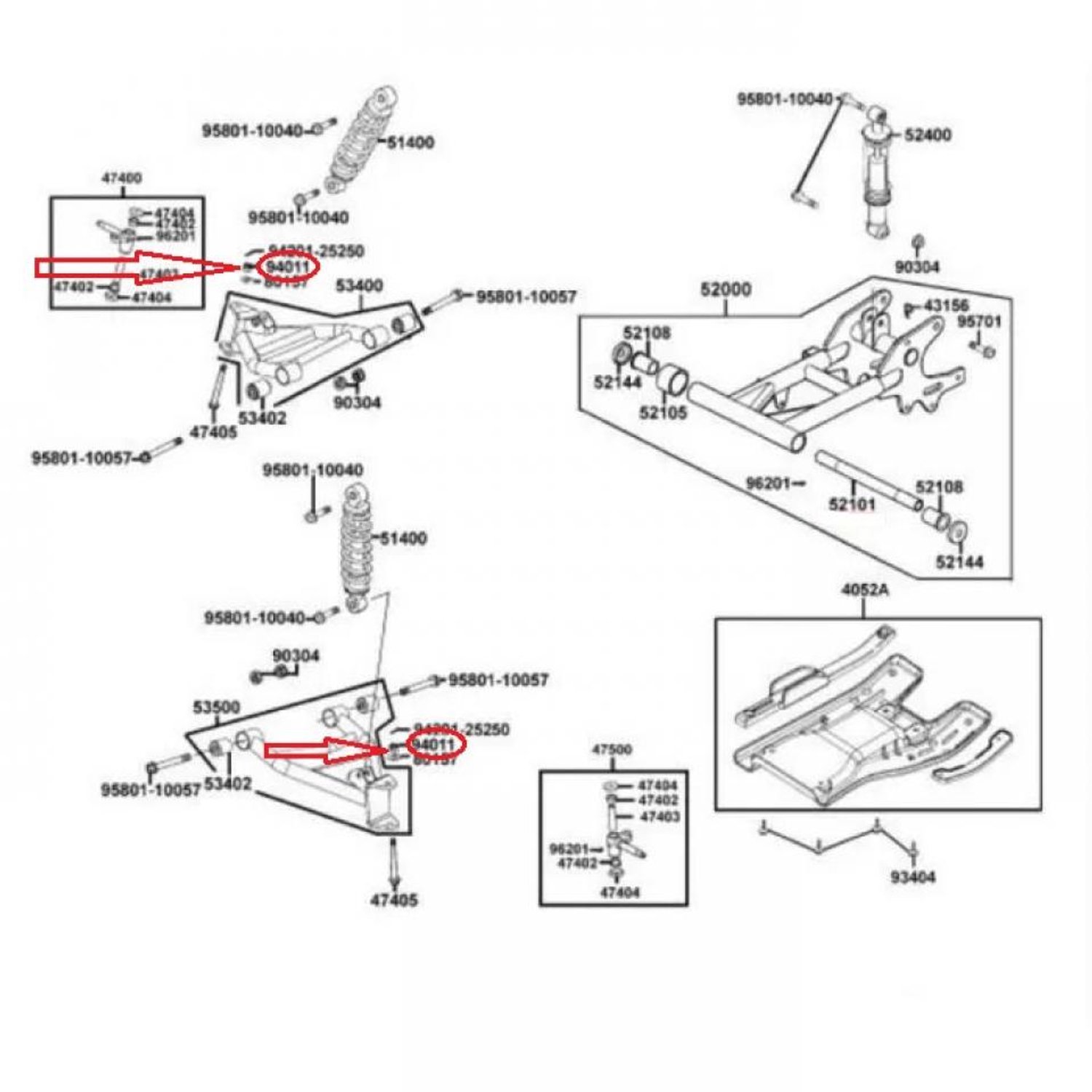 Boutjes en moeren origineel voor Quad Kymco 300 Maxxer 94011-LLB1-900 / Moer M14x1.5 / Paar Nieuw