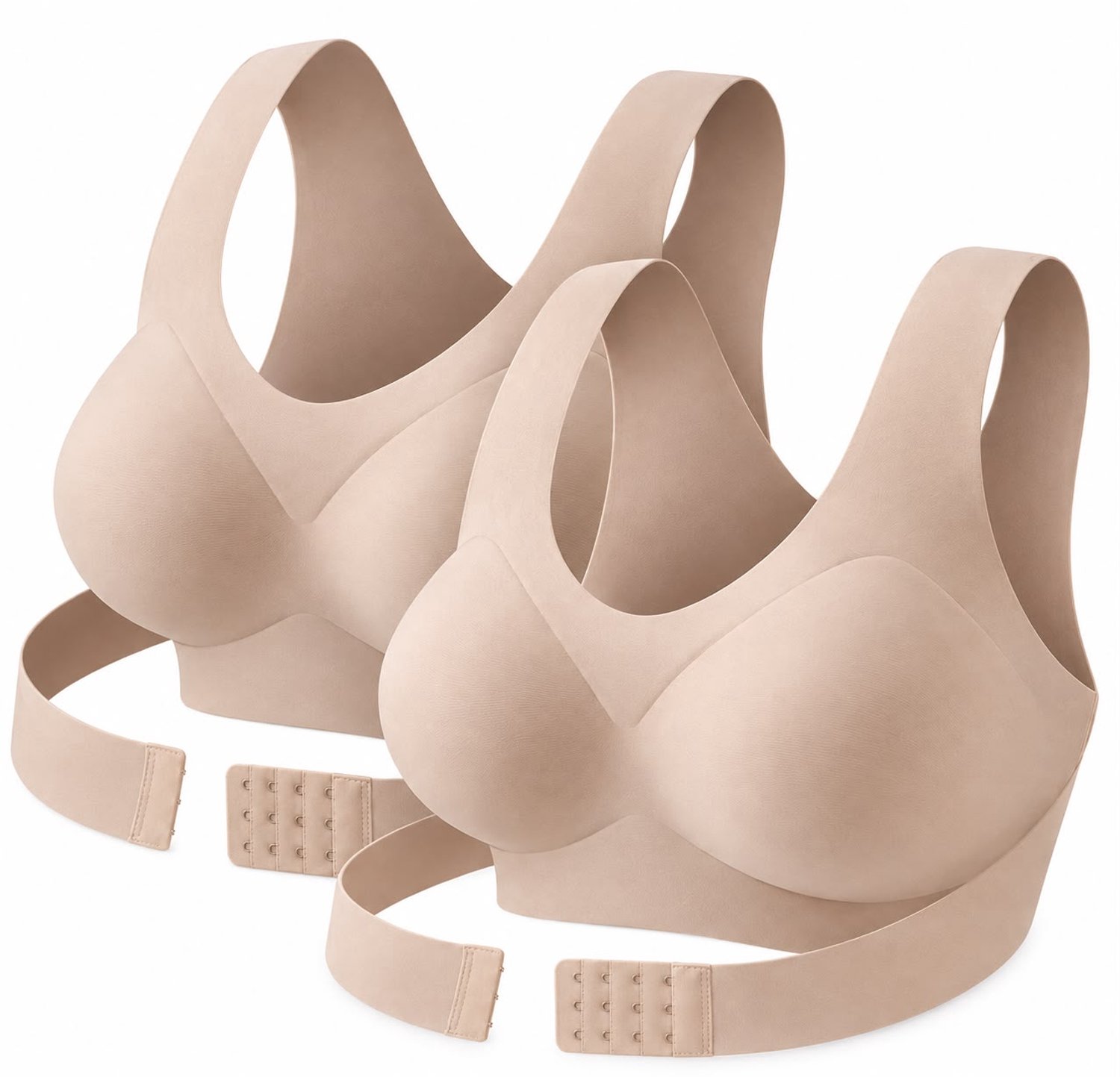rimmo 2 Stuks Draadloze Houdingscorrigerende BH voor Dames – Naadloze Push-Up Bralette met Kruislingse Rugondersteuning en Postuurcorrectie voor Dagelijks Gebruik - Beige