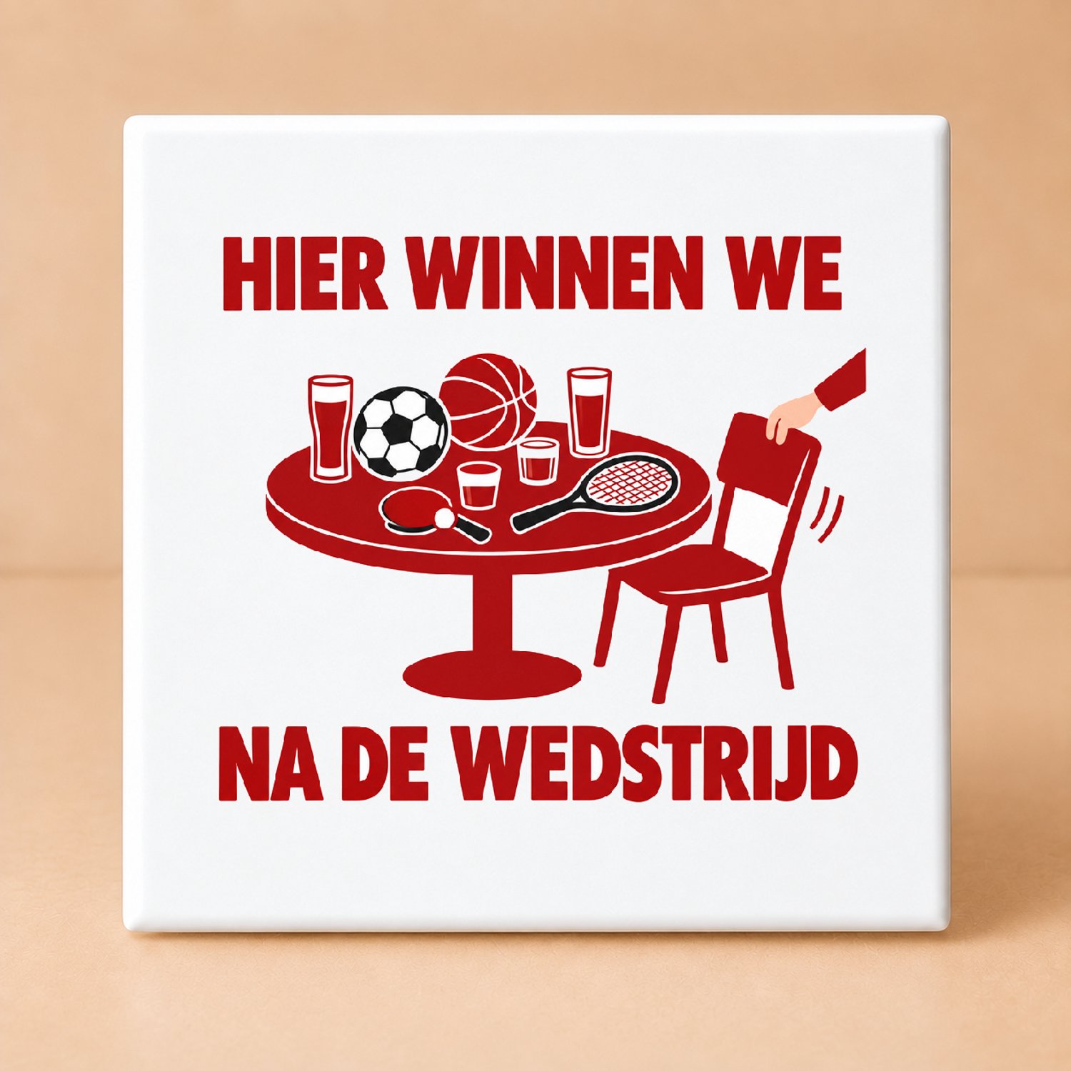 Bedruk King Strakke minimalistische Derde Helft Tegel – Eigentijdse wanddecoratie voor sportliefhebbers en teams - 15 x 15 cm Wit