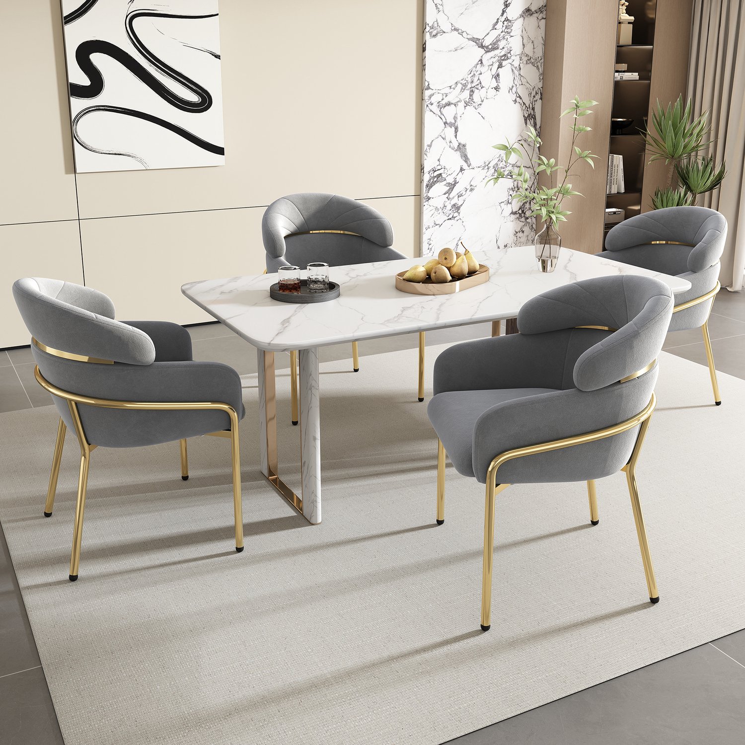 Clruro Eetkamerstoelen - Set van 4 - Loungestoelen - Metalen Poten - Fluweel - Grijs