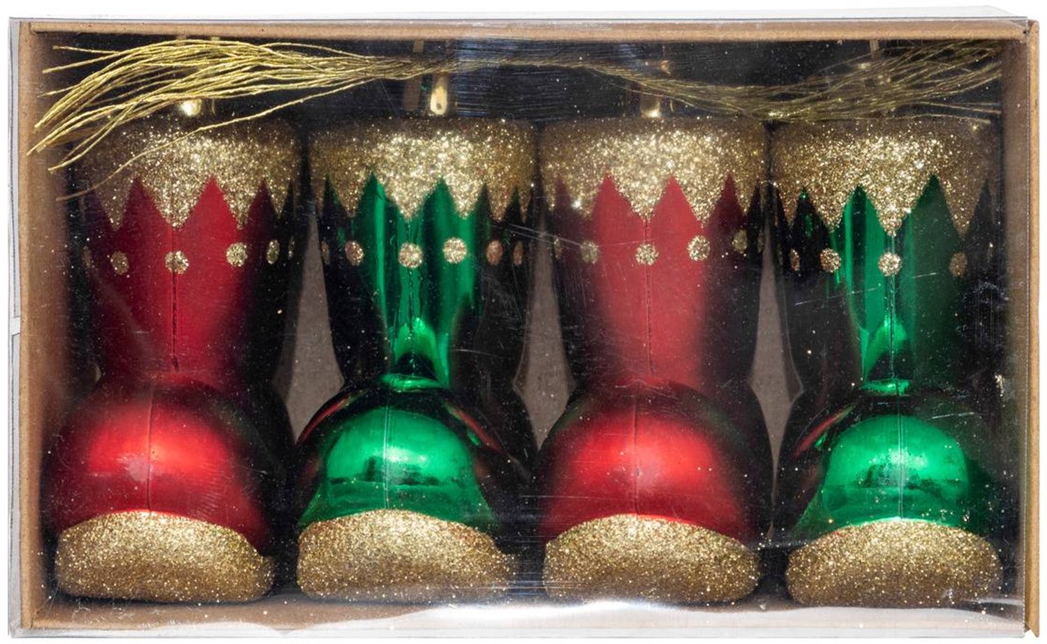 Feeric lights & Christmas Set van 4 plastic kerstelflaarzen van 10 cm Vert