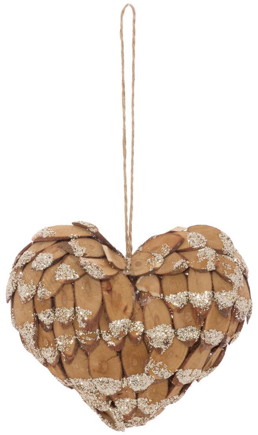 Feeric lights & Christmas Hangversiering van dennenhout, bol- of hartvorm, 9 cm coeur