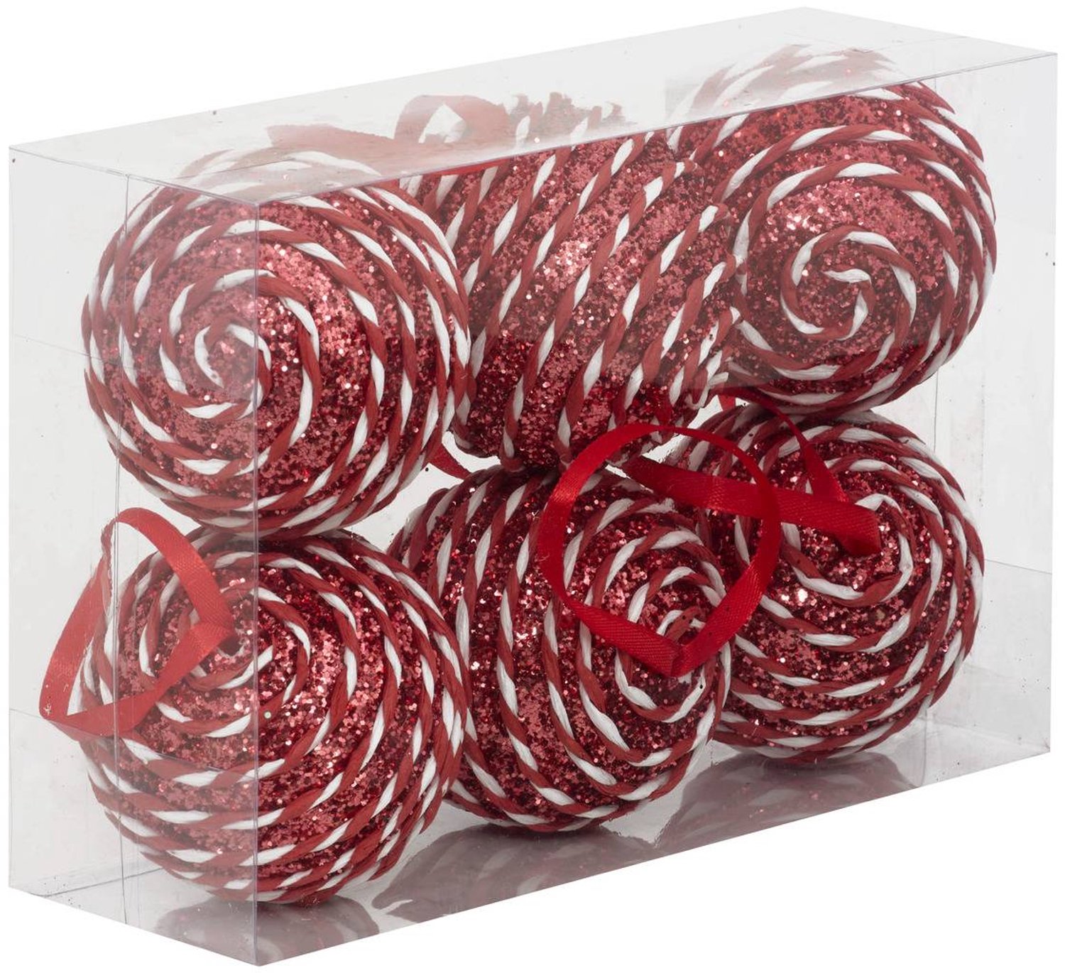 Lot de 6 boules de Noël pailletées corde rouge D. 8 cm