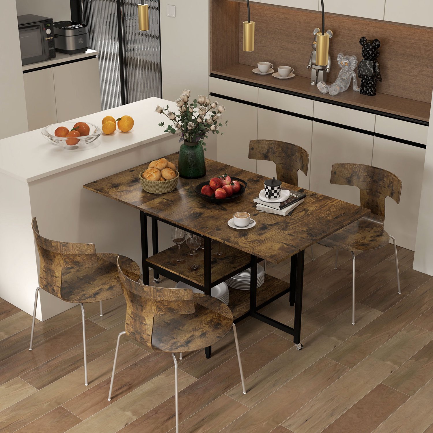 CHICFURN Eettafel - 2-6 personen - Opklapbaar - 2 planken - Bruin
