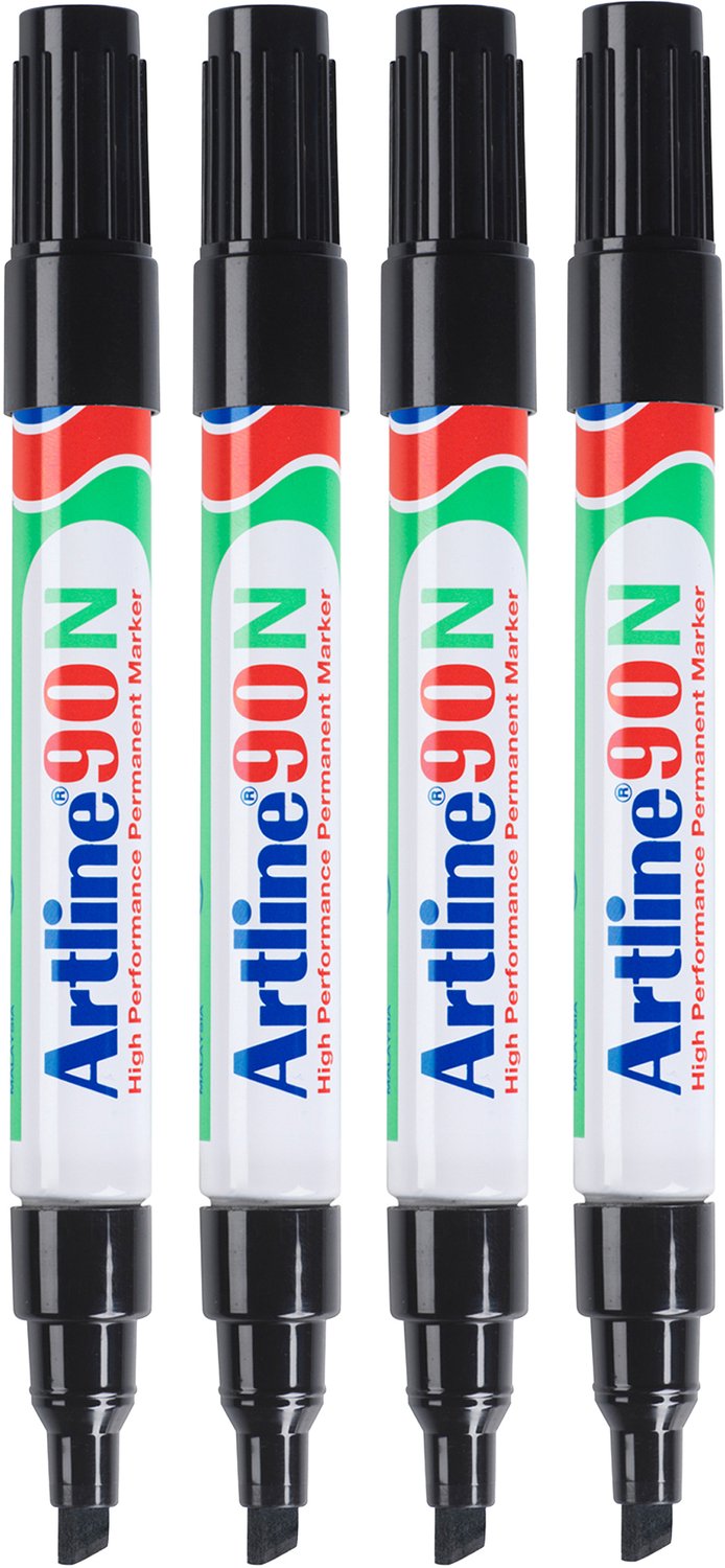 Artline 90 Neat Permanent Markers - Set van 4 markers - Met een beitelpunt van 2,0 - 5,0 mm - Zwart