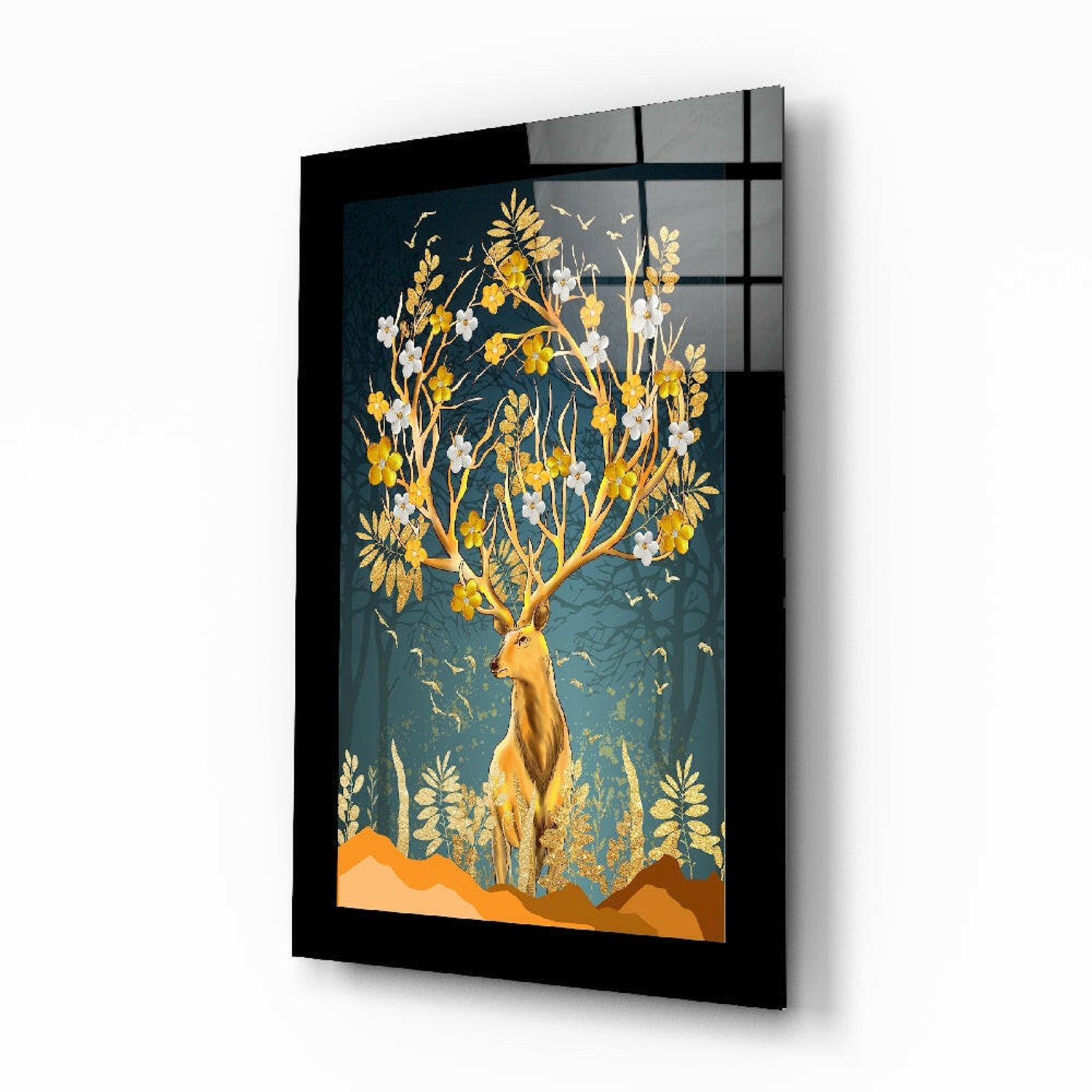 Glasschilderij – Gouden Hert – Karaktervolle Wandkunst