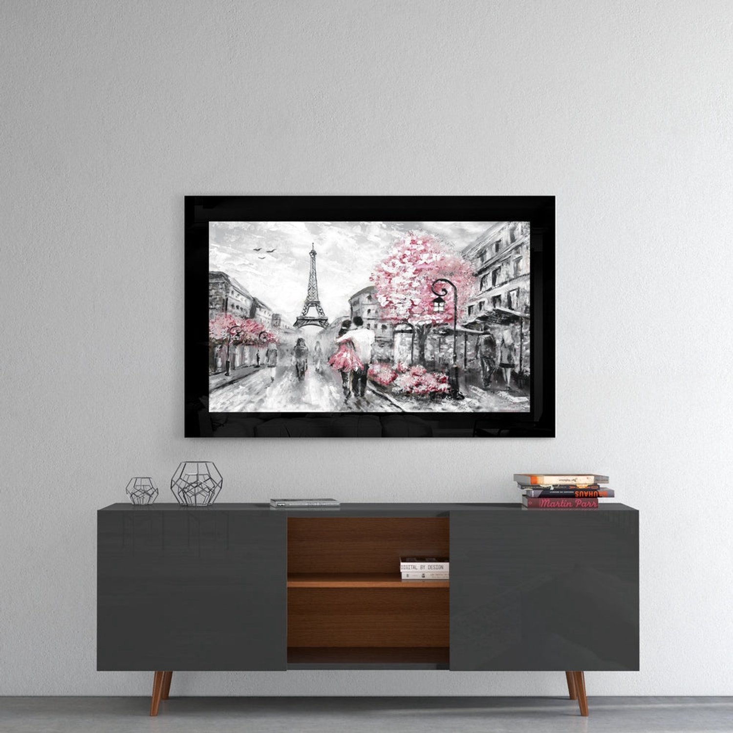 Glasschilderij – Roze en Parijs – Decoratieve Kunst aan de Muur