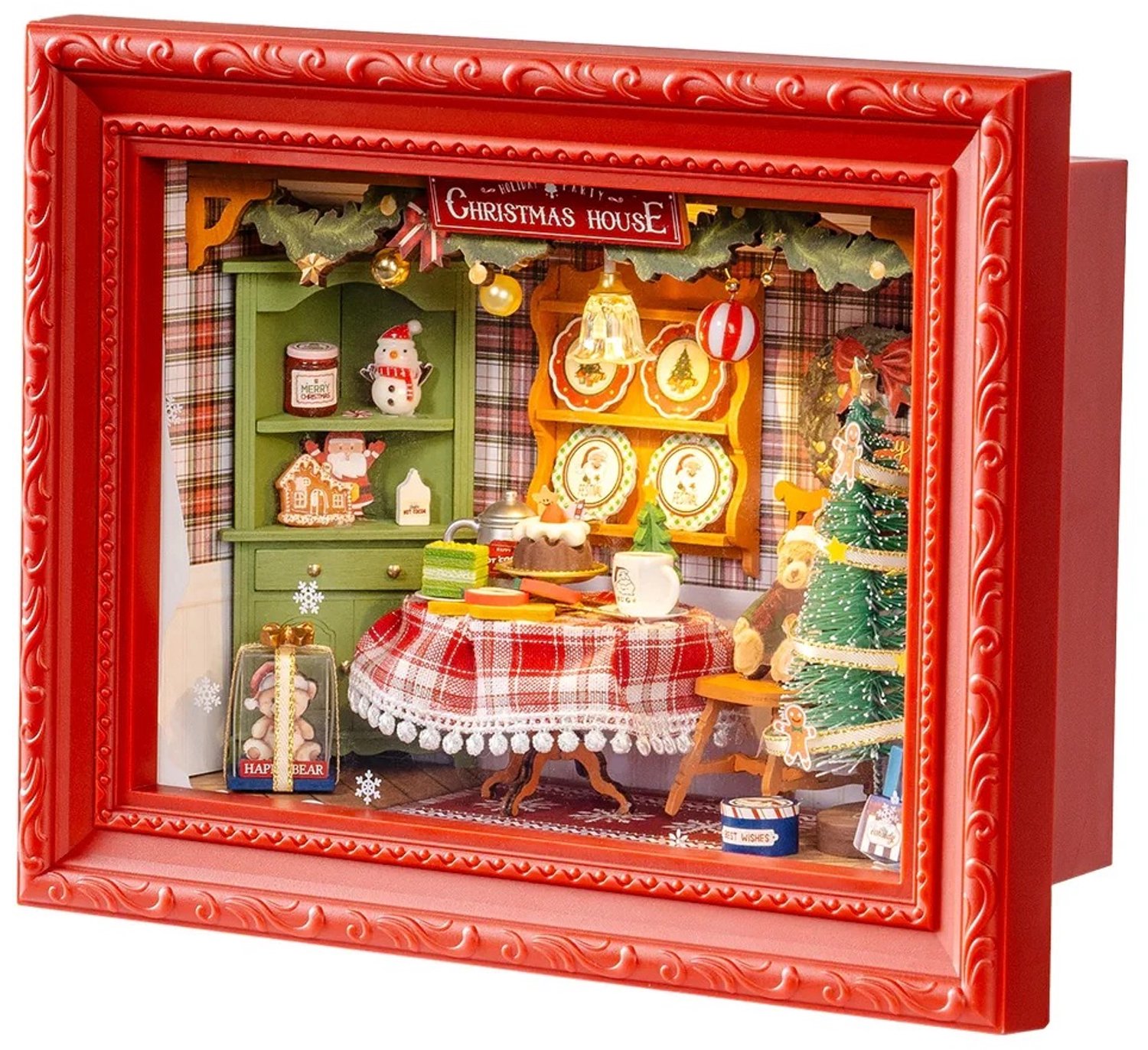 Atlasyx kerstcadeau - Kersthuisjes - Kerstpuzzel - Kerstcadeau - LED-Verlichting - 125 Onderdelen - 21,8 x 8,2 x 16,8 cm - Rood