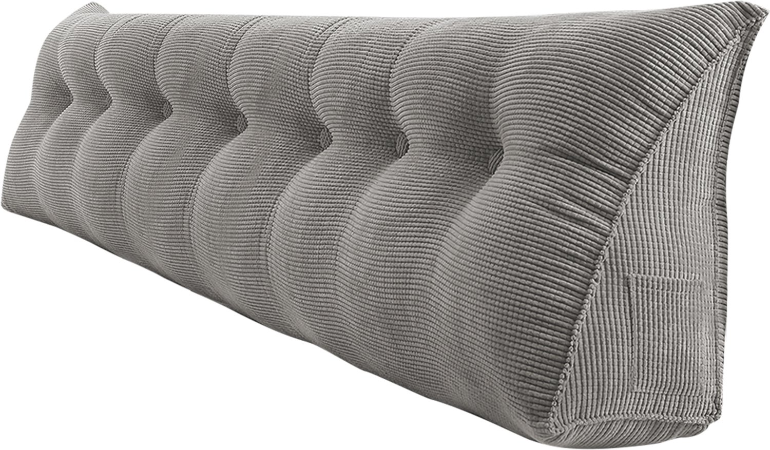 PIPIPOXER Rugsteunkussen - Hoofdbordkussen - 200 cm- voor Bed of Sofa - Driehoekig Wigkussen - Wasbare Hoes - Corduroy - Grijs