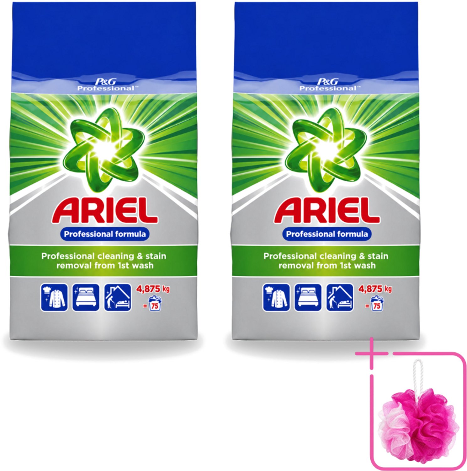 2 x Ariel – Waspoeder Professional – Original – 4,8 kg – 75 wasbeurten - Bulkverpakking - Ariel Professional Waspoeder - Douchemop - 4.8 kg Waspoeder