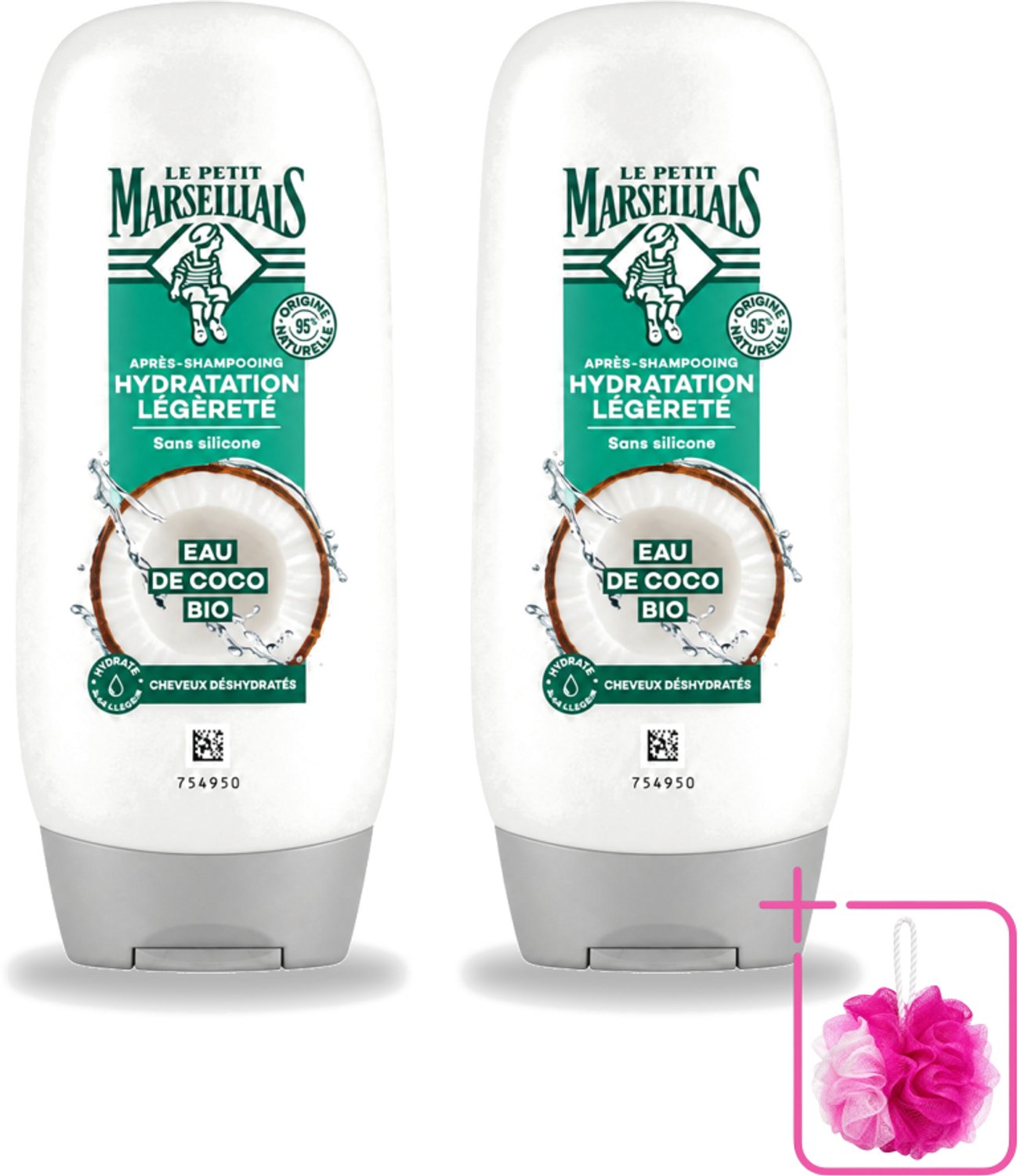 2 x Le Petit Marseillais – Conditioner – Eau de Coco Bio – 250 ml - Bulkverpakking - Conditioner kokoswater - Douchemop - Hydraatatie haar
