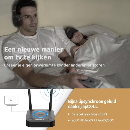 Bluetoolz® | 1Mii B06TX | Bluetooth 5.0 zender | aptX en aptX Low Latency, dubbele antennes én een bereik tot 50 meter buiten en 15 meter binnen | Optische, coaxiaal digitaal en analoge uitgang | nclusief alle benodigde kabels en handleiding — afbeelding 5