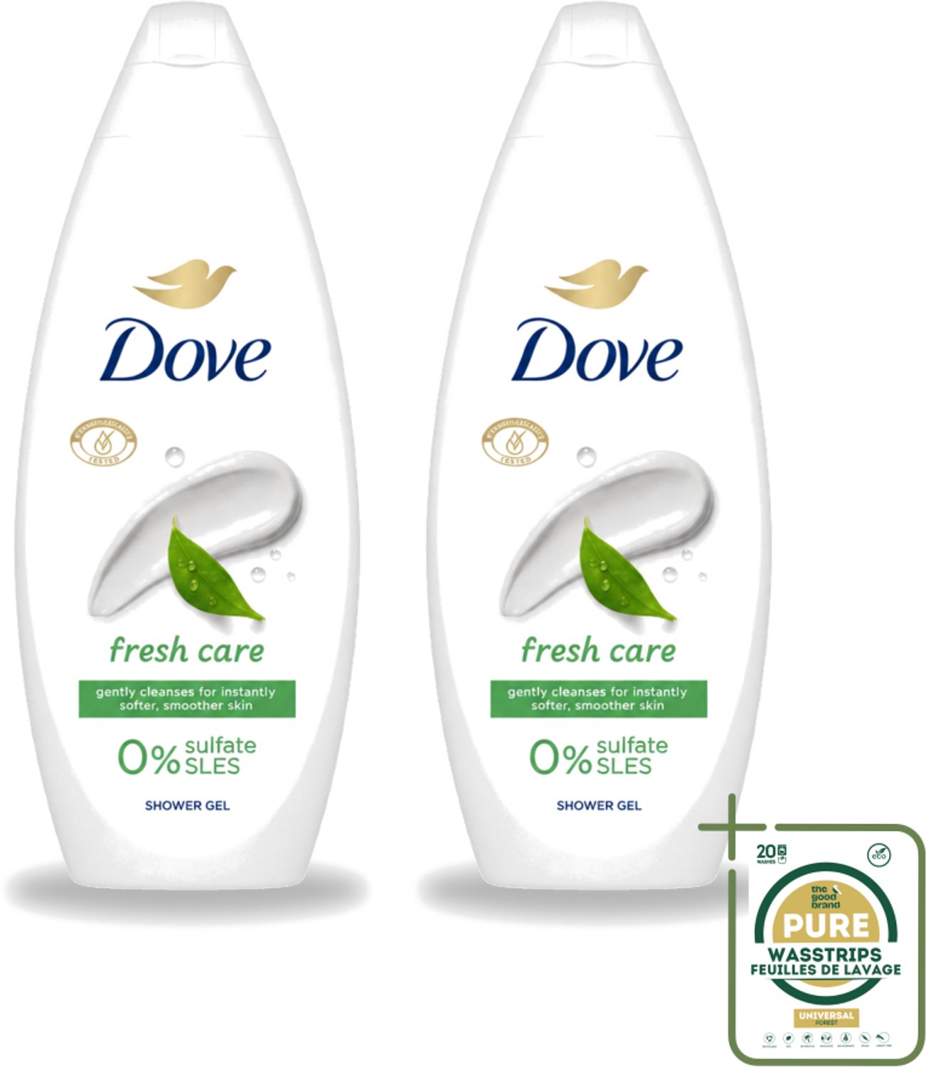 2 x Dove – Douchegel – Fresh Care – 250 ml - Wasstrips - Douchegel - Fris - Schone Huid - Huid Reinigen - Huid Hydrateren