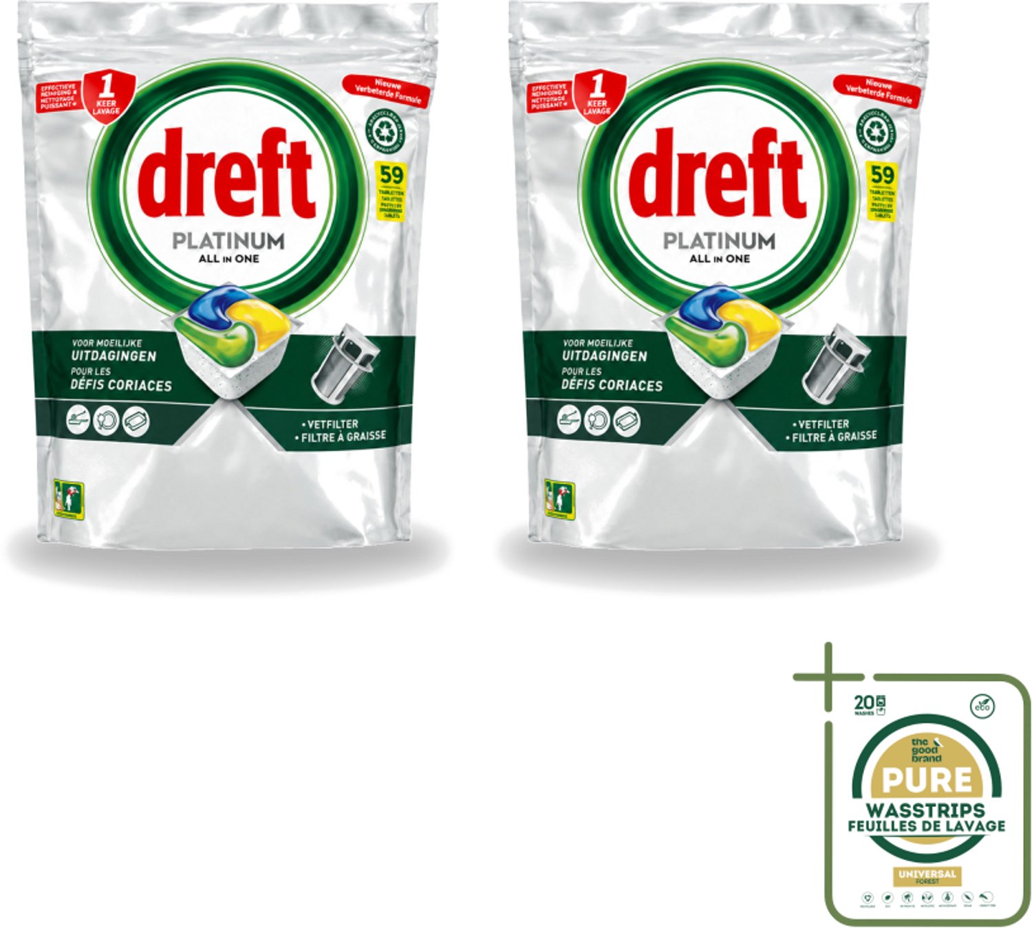 2 x Dreft – Vaatwastabletten – All-in-One Platinum – Lemon – 59 Tabletten - Vaatwastabletten - Vaatwasser - Vetverwijderen - Glasbescherming - Citroengeur