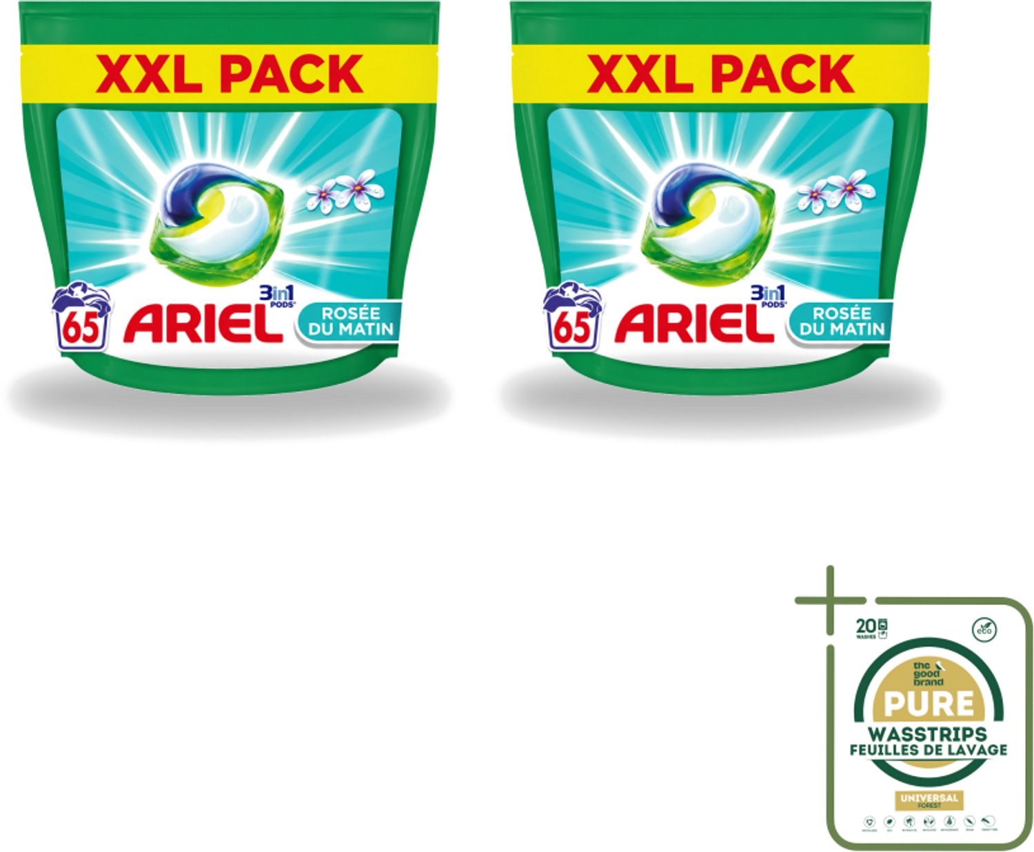 2 x Ariel – Pods 3in1 – Rosée du Matin – 1332 g – 65 wasbeurten - Wasstrips - Ariel 3in1 Pods Rosée Du Matin - 3in1 Waspods - Wasmiddel Kleurbehoud - Wasmiddel Vlekverwijdering - Wasmiddel Frisheid