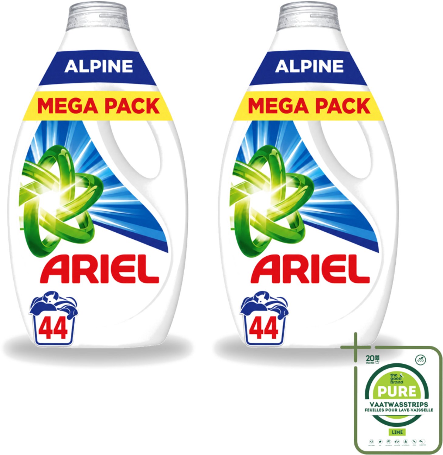 2 x Ariel – Vloeibaar Wasmiddel – Alpine – 1980 ml – 44 wasbeurten - Grootverpakking - Vaatwasstrips - Vloeibaar Wasmiddel - Vlekverwijdering - Koud Wassen - Ariel Alpine - Wasmiddel 1980 Ml