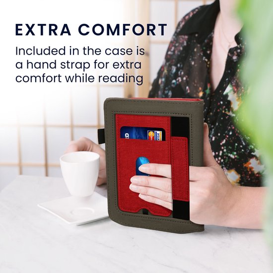kwmobile flip cover voor e-reader - geschikt voor Pocketbook Verse/Verse Lite/Pro/Color/Vivlio Light HD - Van imitatieleer en -suède - In rood / donkergrijs — afbeelding 3