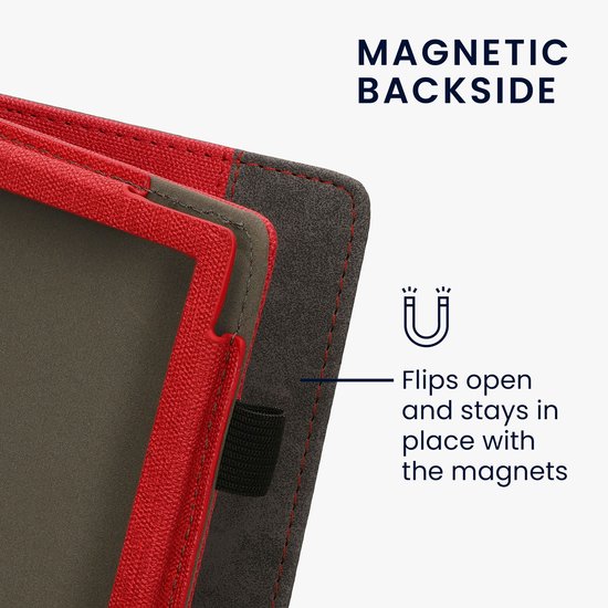 kwmobile flip cover voor e-reader - geschikt voor Pocketbook Verse/Verse Lite/Pro/Color/Vivlio Light HD - Van imitatieleer en -suède - In rood / donkergrijs — afbeelding 4