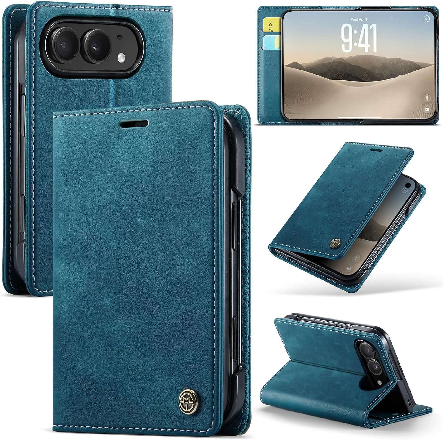 Zandarix Hoesje Geschikt voor Apple iPhone Duo - Premium Lederen Flip Wallet - Book Case Hoesje - Blauwgroen