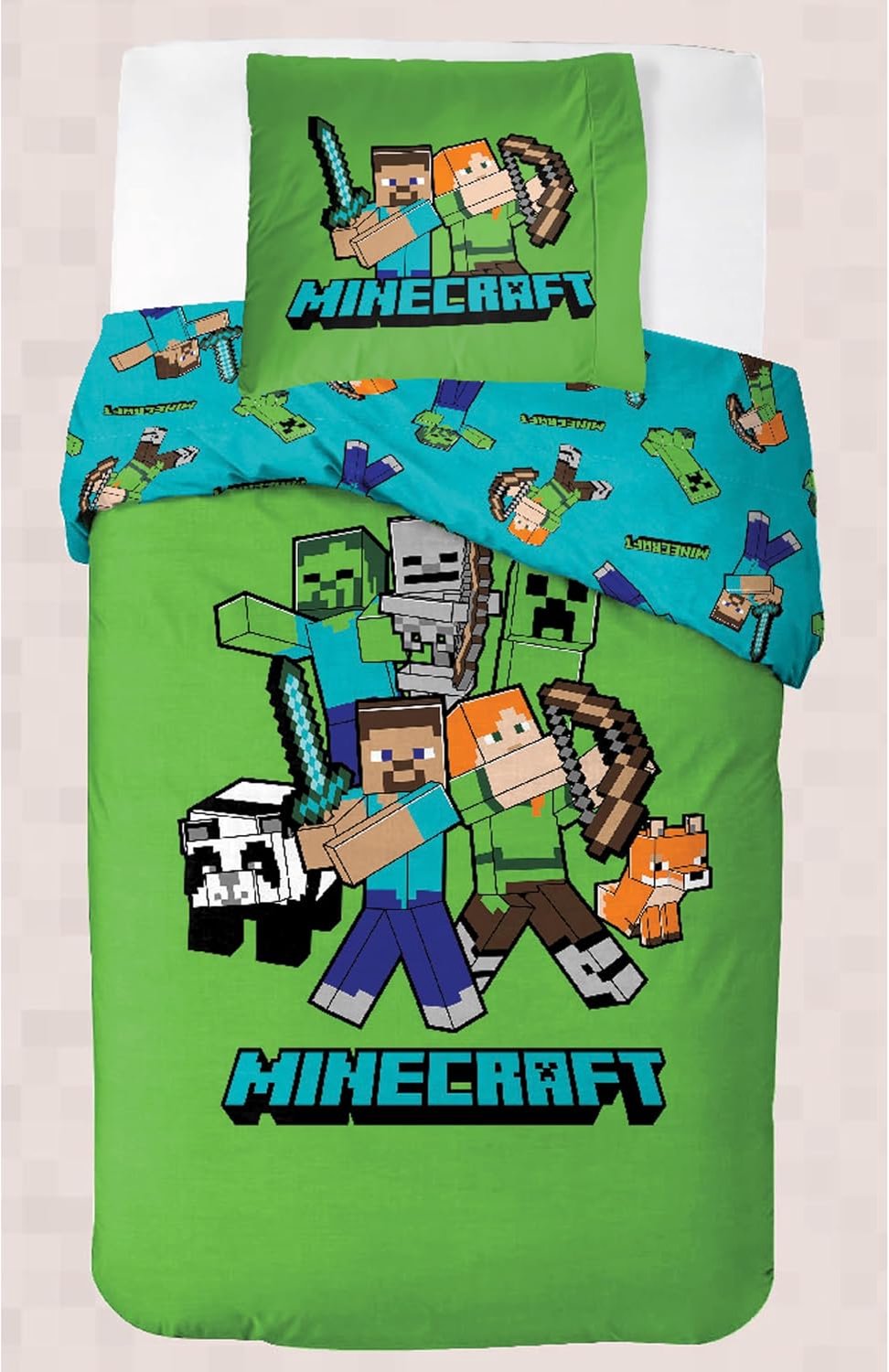 Minecraft Classic Crew Dekbedovertrek Set 140x200cm Katoen Groen