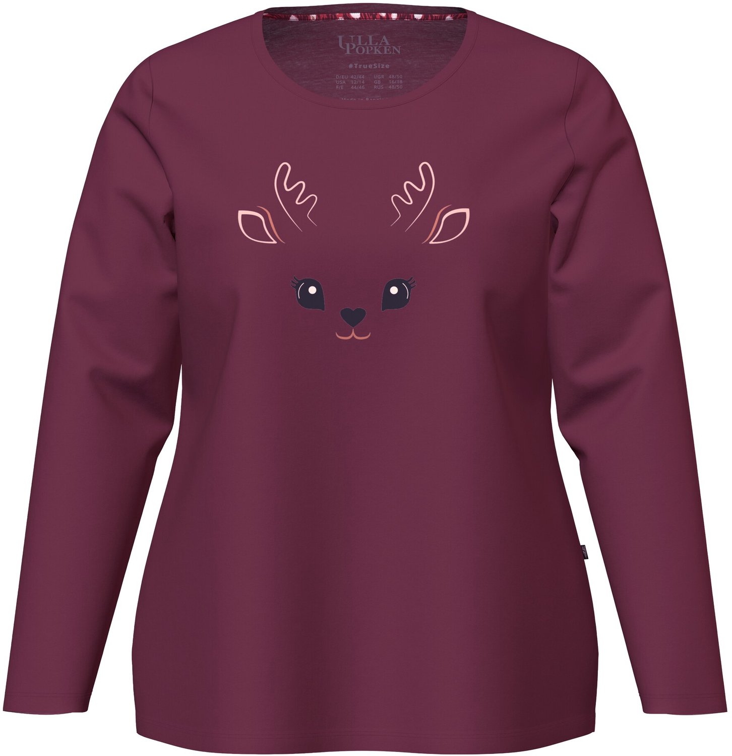 Ulla Popken - Dames - Pyjama met borduursel van een reekalfje ronde hals - Donkerbruin - Maat 54+