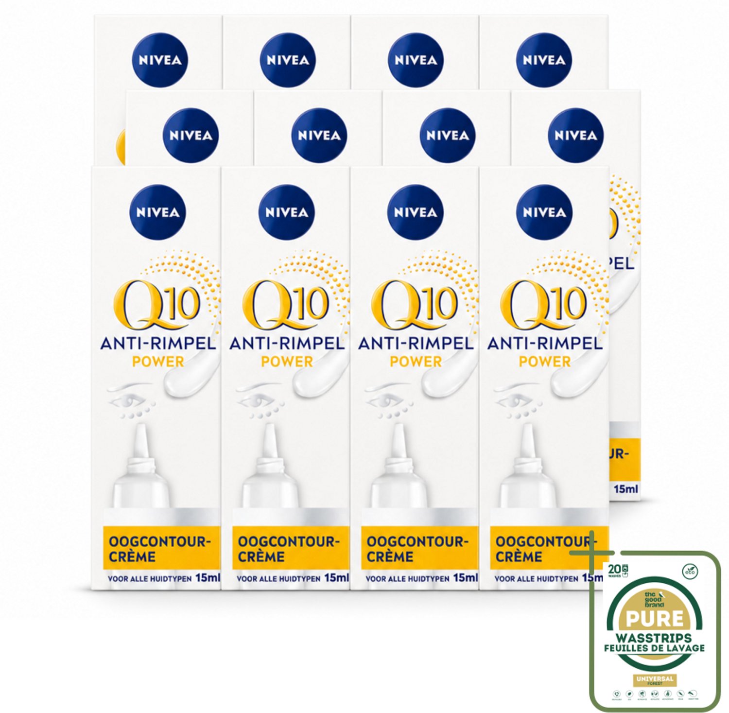 12 x NIVEA - Oogcrème - Q10 POWER - Tegen donkere kringen & rimpels - Voor alle huidtypen - Met Q10 & Creatine - 15 ml - Wasstrips - Oogcrème - Donkere Kringen - Rimpels - Kraaienpootjes - Q10