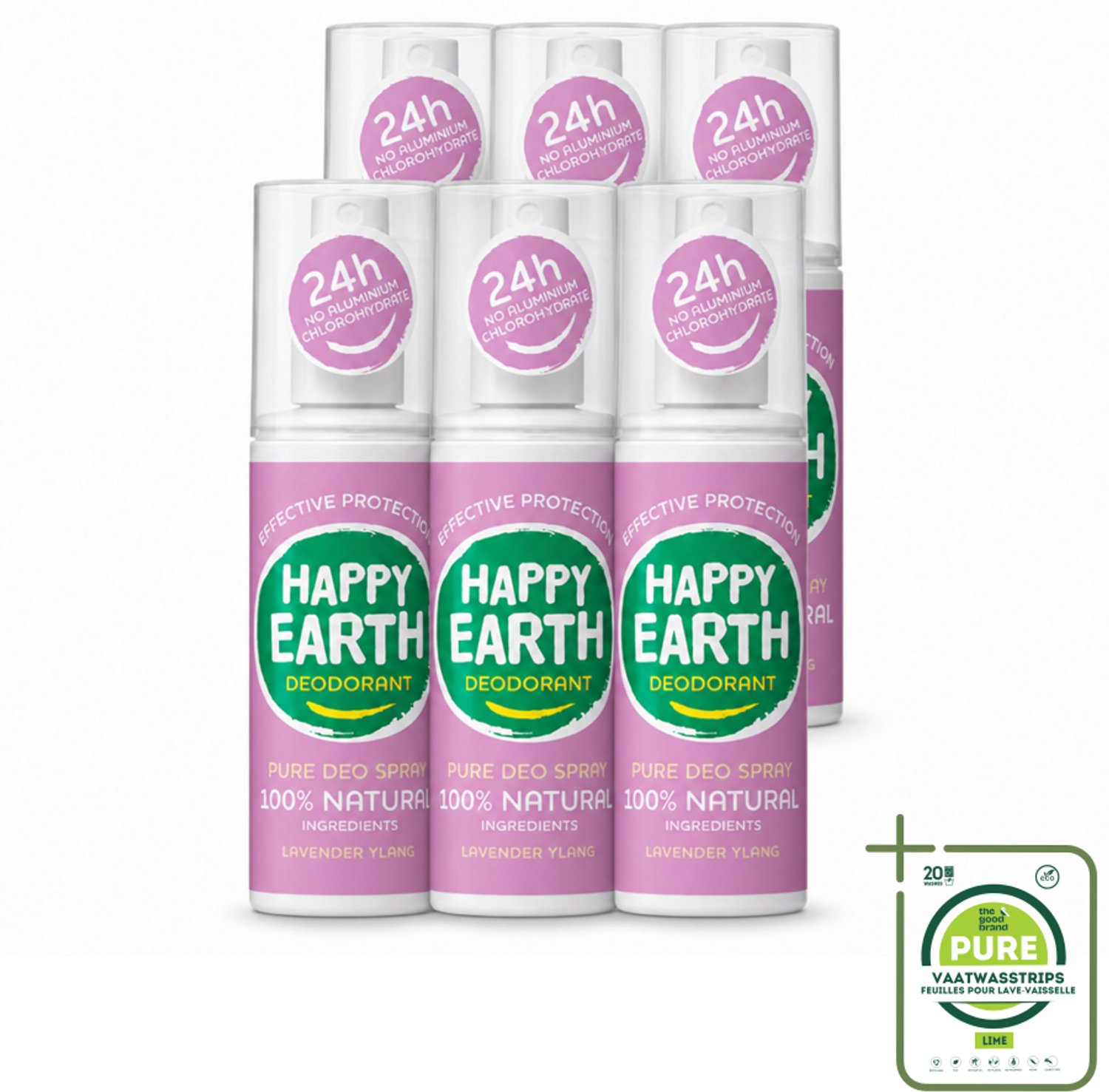 6 x Happy Earth – Deodorant Spray – 100% Natuurlijk Lavender Ylang – 100 ml - Grootverpakking - Deodorant Spray - Natuurlijke Deodorant - Lavendel En Ylang-ylang - Huidvriendelijk - Vrij Van Aluminium