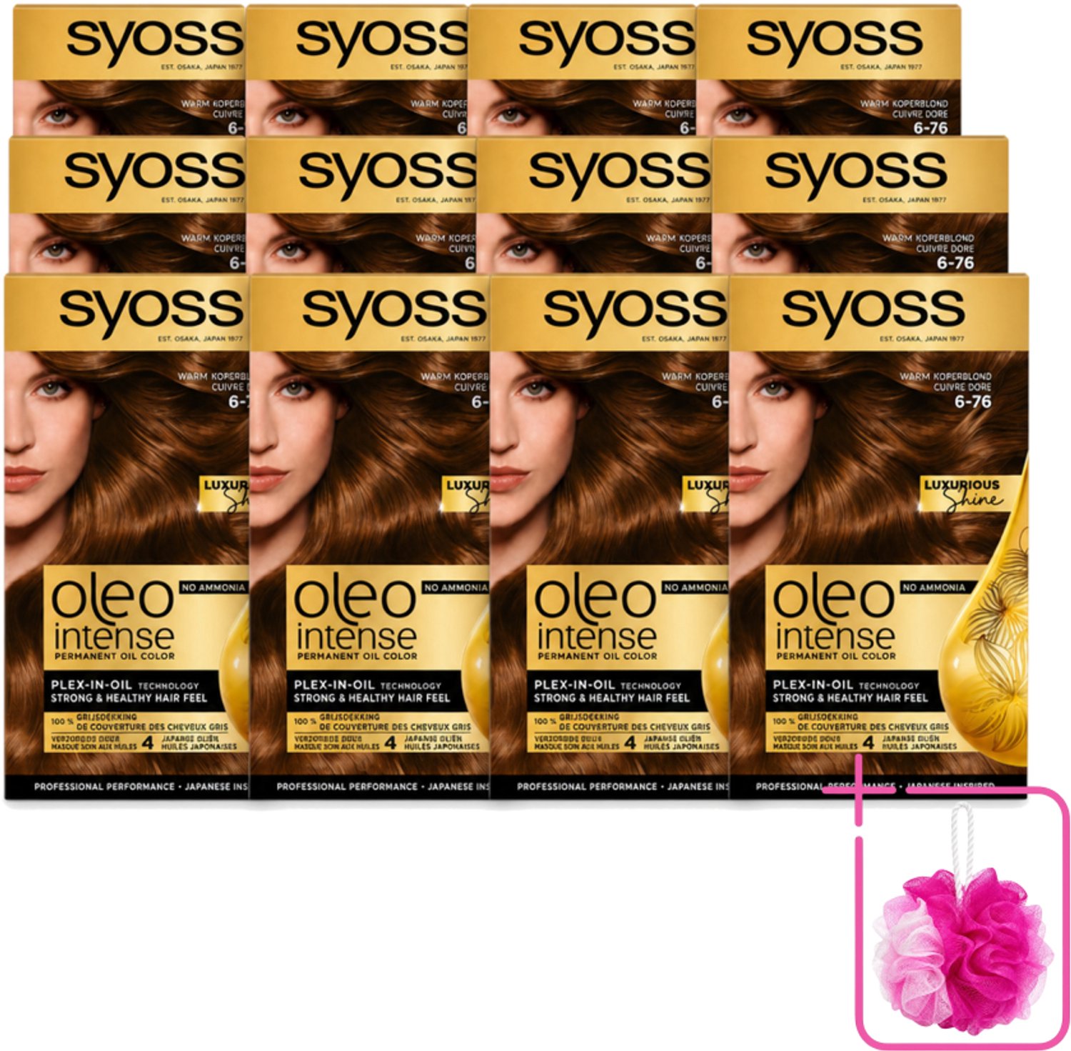 12 x SYOSS - Oleo Intense 6-76 - Haarverf - Permanente Haarkleuring - Warm Koperblond - Langdurige Kleur - Bulkverpakking - Haarkleur - Douchemop - Haarkleuring