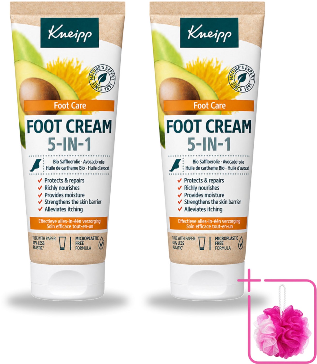 2 x Kneipp - Voetcrème 5‑in‑1 - Verlicht jeuk, hydrateert & herstelt - 75 ml - Bulkverpakking - Voetcrème - Douchemop - Voetverzorging