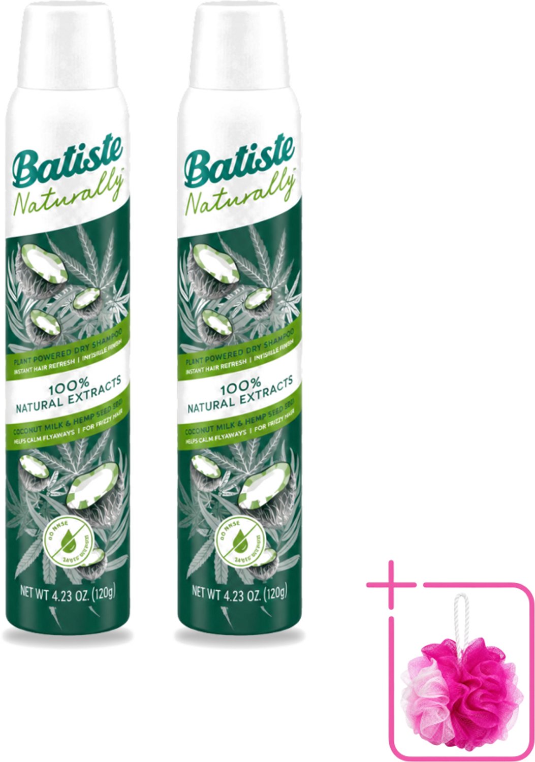 2 x Batiste - Naturally Coconut Milk & Hemp Seed Oil - Droogshampoo - Anti-Pluis en Verfrist - 100% Natuurlijk - 200ml - Bulkverpakking - Natuurlijk haarverzorging - Douchemop - Droogshampoo